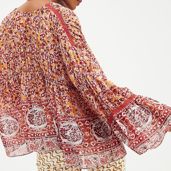 NWT Free People Lorraine Tiered Kimono Boho Pheasant Top Blouse - Picture 10 of 10